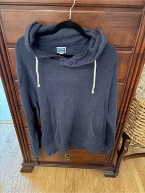 J. Crew Navy Pullover Hoodie with Cream Drawstrings